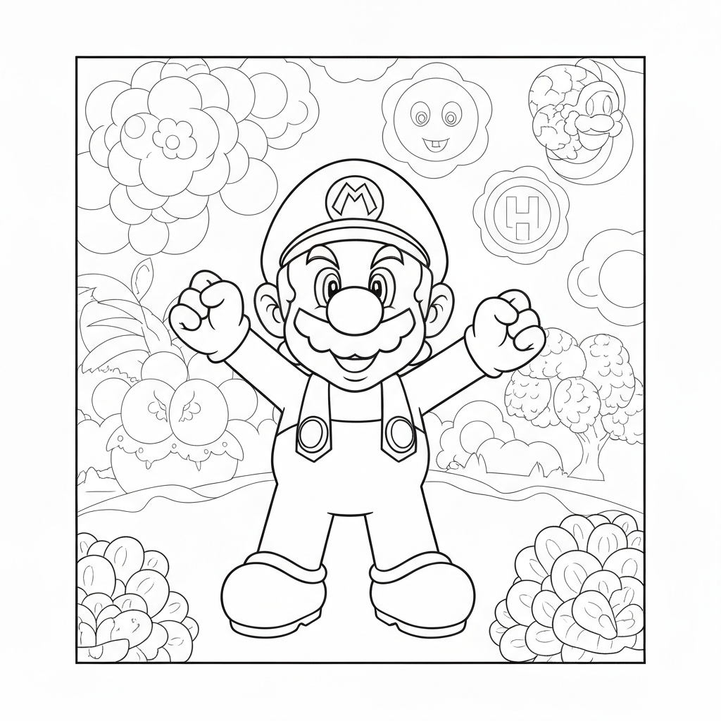 Super Mario Brothers Blumen-Malvorlage