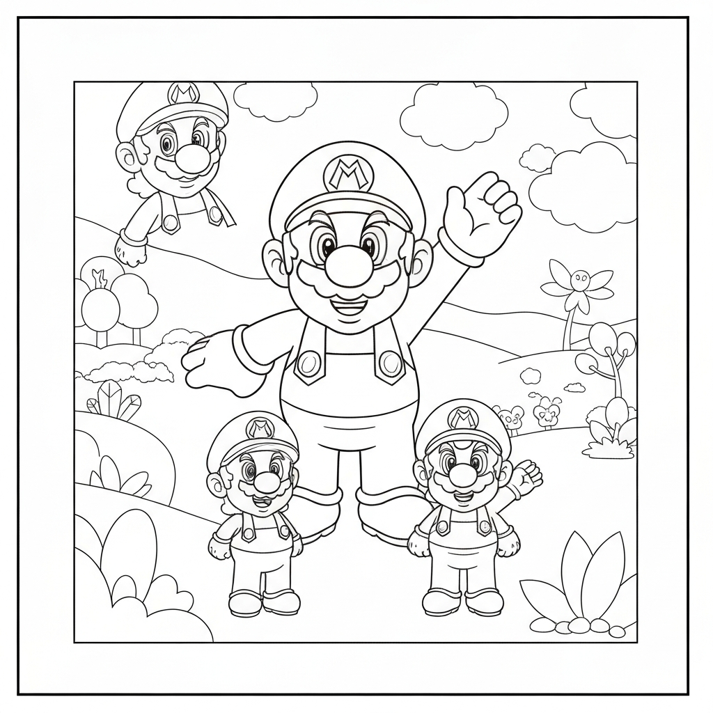 super mario charaktere Familien-Malvorlage