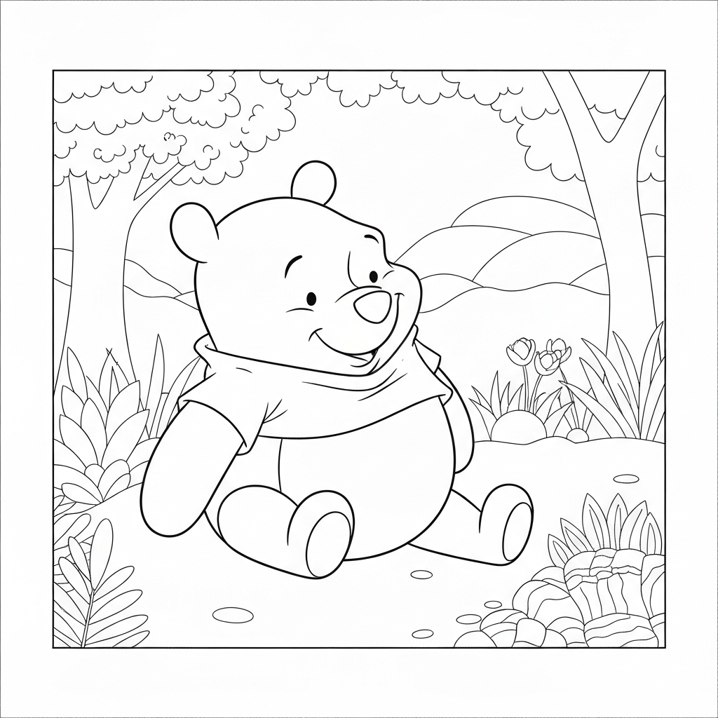 página de colorir decorativa do ursinho pooh