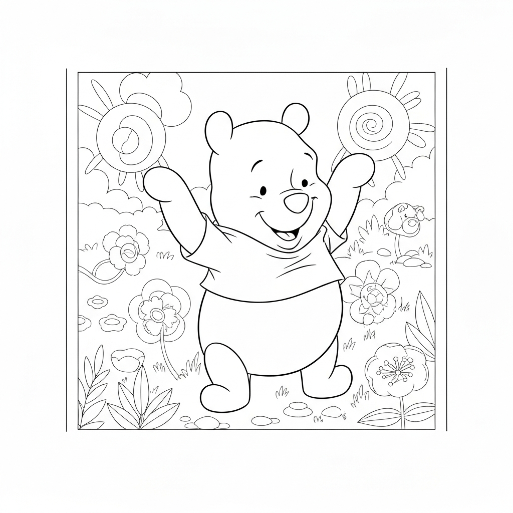 página de colorir com flores do ursinho pooh