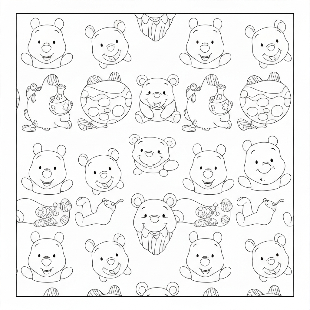 página de colorir com padrão do ursinho pooh