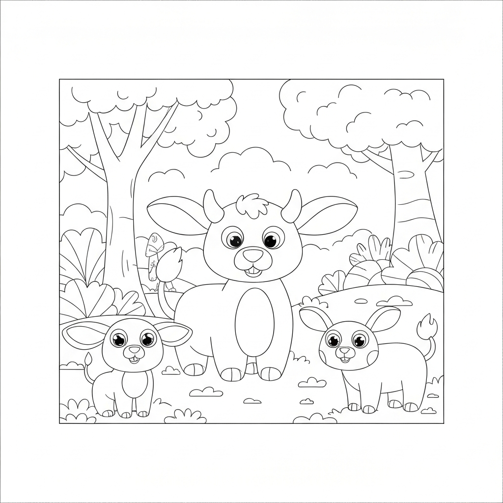 página de colorir de desenho animado de animal de zoológico