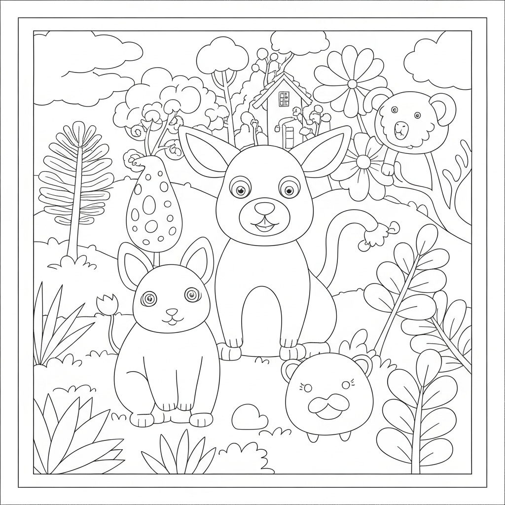 página de colorir de flores de animal de zoológico