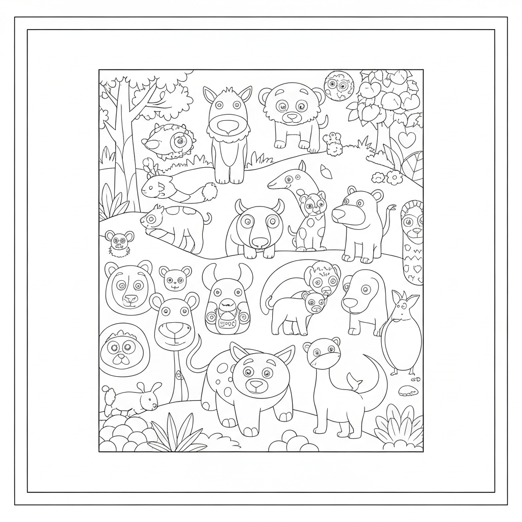 página de colorir de padrão de animal de zoológico